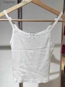 Tanques femininos Camis Casual Women White Bow Slim Camisole 2022 Summer Fashion Ladies Casual Fe tricotado Sleless Solid Color Top L231220