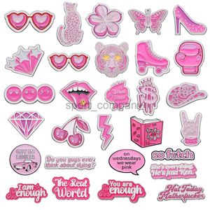 Pink Series Metal Brooch Leopard Butterfly Boxing Gloves Roller Skate Tongue Cherry Book I Am Enough Girl Badge Punk Pin Jewelry