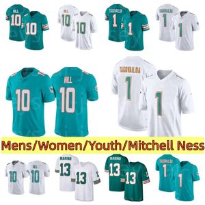 Maglie da calcio 10 Tyreek Hill 1 Tua Tagovailoa 13 Dan Marino 1984 Mitchell Nell Uomo Donna Gioventù Bianco Verde Taglia S M L XL XXL XXXL Cucita