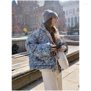 Trench feminina Coats Floral Impresso vintage Parkas Women Winter 2023 Chegada de roupas de roupa quente grossa feminino