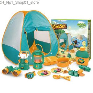 Toy Tents Kids Camping Tält Set 21 stycken pojkar flickor låtsas leka med lägereldfrukter BBQ inkluderar barn camping tält lägereld oljelampa Q231220