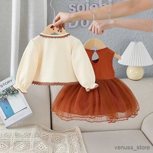 Kız Elbiseleri Bahar Kızlar Tatlı Prenses Elbise Moda 2 PCS Çocuklar Çocuklar Çocuklar Bebek Elbise+ Uzun Kollu Ceket Takım