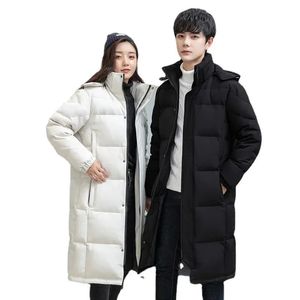 Men's Winter Long Knee Length Down Jacket for Couples Thickened and Warm Fashionable and Trendy Hooded Down Coat Unisex Style 231220