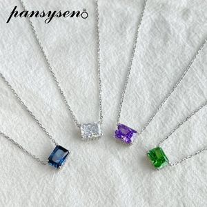 Boxen Pansysen Solid Silber Schmuck Ice Cut Smaragd Saphir Simulierter Moissanit Diamant Kette Halsketten Jubiläum Feiner Schmuck