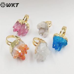 Wedding Rings Band Rings WT-R244 Amazing Natural Cluster Crystal Quartz Ring Summer Färgglad Druzy Aura Women Stone Decorative for Party 231219