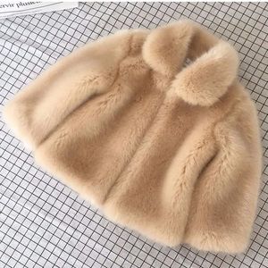 2023 Vintermode Girls Fur Coat Korean Style Childrens Solid Color Thicked Baby Hair Sweater 231220