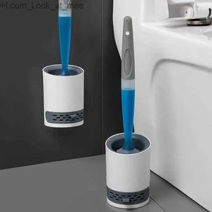Cleaning Brushes Detergent Refillable Toilet Brush Set Wall-Mounted with Holder Silicone TPR Brush for Corner Cleaning Tools Bathroom Accessories Q231220