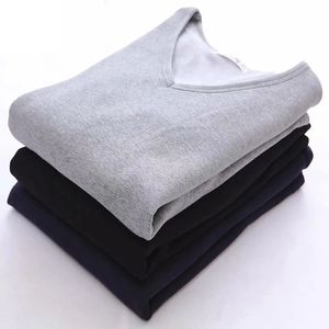 Men's Thermal Underwear 2pcs Thermal Underwear Shirt V O Neck Plus Size 5XL Long Sleeve Tshirts Fitness Solid Shirt Autumn Winter Soft Velvet Pullover 231220