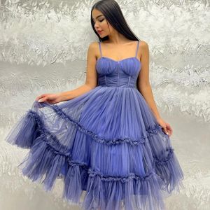 Knee-Length Charming Evening Gowns For Women Sweetheart Tulle Spaghetti Classic Sashes