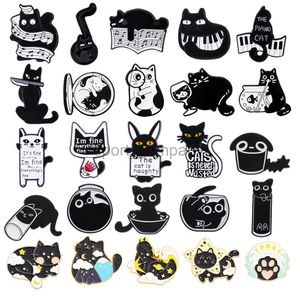 Cute Black Cat Enamel Brooch Music Piano Cat Cup Fish Tank Cat Cloud Washing Machine Metal Cat Badges Punk Pins Jewelry