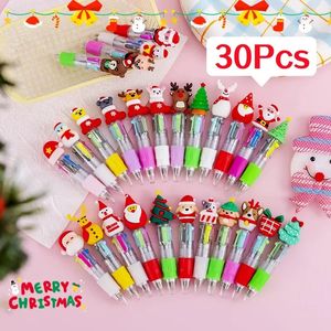 30pcs Christmas Mini Ballpoint Pen Cute Cartoon 4 Color Ball Pens For Kids School Writing Supplies Office Stationery Gifts 231220