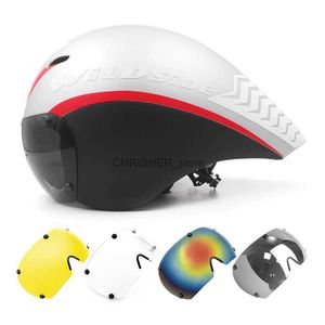 Klättringshjälmar TT Cykelhjälmlinsglasögon Triathlon Tri Aero Road Bike Helmet Timetrial Race Bicycle Helmet Men Casco Ciclismo Accessories