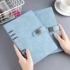 Magnetic Buckle Hard Cover A5 Leather Notebook Notepad Ring Binder Planner Agenda Business Office Work Note Book Stationery 231220