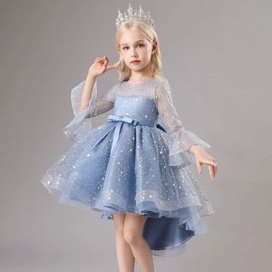 Blumenmädchen Prinzessin Pailletten Baby Hochzeit Weihnachten Party Schleppkleid Flauschige Spitze bestickt Host Performance Kostüm 3 15Y 231220