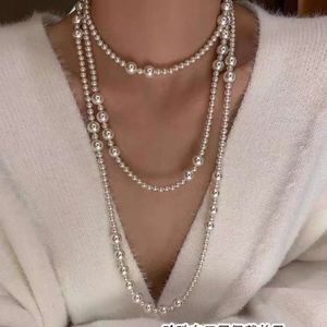 Shijia Zhenduo Ma Grey Long White Seater Chain Women's Double Layered High End Necklace