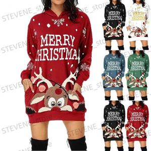 Women's Hoodies Sweatshirts Christmas Elk Snowflake Printed Party Dress Women Fashion Dresses Sweatshirts Long Sleeve Hoodies Dress Casual Tops T231220