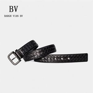 Bargh Vian Leather Belt Men S手作りの子牛の皮膚織りベルトピンバックルビジネスパンツベルト