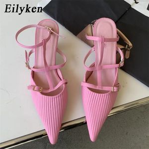 Sukienka buty Eilyken Spring Brand Kobiety Pumps Modna plisowana spiczaste palce palec eleganckie sandały z procą zapatilla de misze 231219