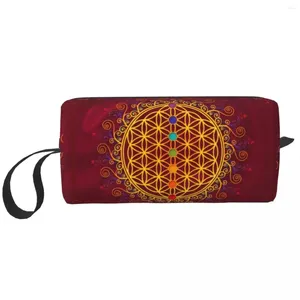 Kosmetiska väskor blomma av liv rese väska kvinnor andlighet yoga zen mandala makeup toalettartiklar arrangör damer skönhet lagring dopp kit