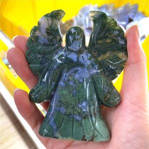 Decorative Figurines 10cm Natural Original Agate Moss Quartz Crystals Carved Angell Figurine Statue Angel Ornaments Mineral Rocks Drop