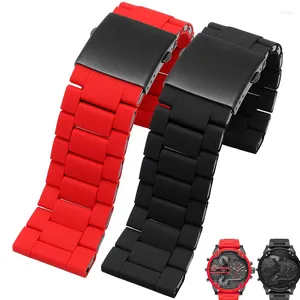 Watch Bands For Black Knight DZ7396 DZ7370 / 7430 Watchband Silicone Gap Steel Tape 24mm 26mm 28mm Red Platform Straps