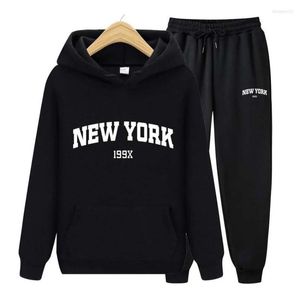 Herrspårar herr hoodies byxor två stycken set York trycker män kvinnor jogger varma kläder