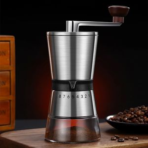 Manuella kaffekvarnar 8 Justerbar manuell kaffekvarnhand Kaffekvarn med keramiska Burrs -inställningar Portabla hand keramiska vevverktyg för hem 231219