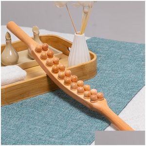 Helkroppsmassager Fl Body Masr Natural Wood SCRA MAS Stick Double Row 20 Pärlor Back Leg Spa Therapy Tool Point Treatment GUA SHA DROP DHOC2