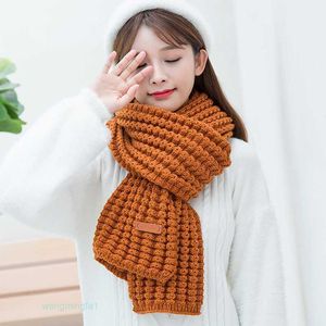 Scarves 2023 New Korean version thick woolen scarf for women's autumn and winter versatile solid color knitted warm long style college style scarf trend