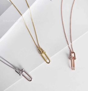Designermärke 925 Sterling Silver U-formad bambu länkkedja hänge halsband krage kvinnor rosguld ljus lyx mångsidigt mode enkelt