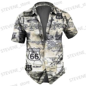 Men's Casual Shirts Men'S Shirt Route 66 Retro 3d Fashion Shirt For Man Hawaiian Shirt Short Sleeve Streetwear Button Tops Daily Party Men Clothing T231220