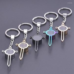 Keychains 5Pcs/Lot Stainless Steel Gothic Dagger Sword Floating Locket Pendant Keyring Goth Cross Glass Relicario Men Keychain Jewelry