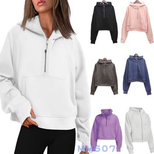 Felpa con cappuccio da donna con mezza zip e scuba Tuta da yoga da donna Felpa con cappuccio di design Donna Palestra Abbigliamento sportivo Sport all'aria aperta Felpa da jogging Spessa a maniche lunghe con pile