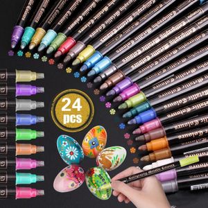 1224 Colors Metallic Markers Paint Pens Art Writing Paper Stone Glass Wall Dual Tip Pen 231220