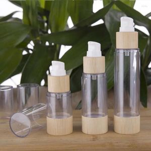 Garrafas de armazenamento 20ml/30ml/50/100ml /120ml Bomba de garrafa de loção de vácuo de bambu portátil viagem recarregável vazia emulsão de maquiagem cosmética