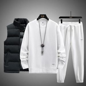 Casual Jogging Suit Three 3 Piece Set Men Vest Drawstring Sweatpants Picks Jacket Sportkläder kostymer Male Solid Sports Hoodies 231220