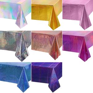 Iridescence Laser Aluminum Film Tablecloth Table Cover Happy Birthday Party Decortion Kids Baby Shower Supplies 231220