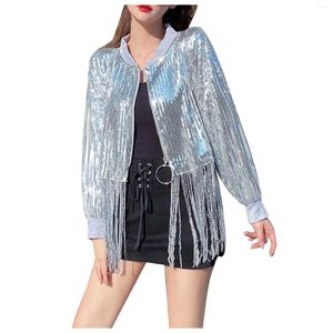 Women's Jackets Loose Sequin Coat Trendy Party Zipper Tassel Long Sleeve Drop Shoulder Coats Gothic Style Cardigan Outerwears