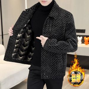 Mężczyzny FUA FAUX Autumn Winter Blends Wool Blends Kurtka Pluszowa i zagęszcza swobodna działalność Krótki Trench Płaszcz Social Streetwear 231219