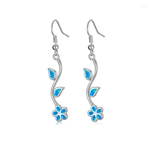 Dangle Earrings Female Cute Flower Leaf Drop White Blue Opal Stone Vintage Gold Silver Color Wedding For Women