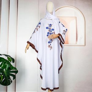 Ethnic Clothing African Dresses For Women Abaya Ramadan Muslim White Hijab Abayas Embroidered Flowers Long Dress Wedding Party Gown Africa