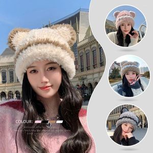 Berets Fashion Women's Earmuffs Hat Cute Cartoon Bear Ear Protection Cap Winter Thickening Cold Warm