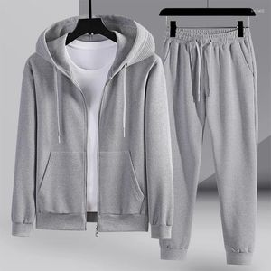 Männer Trainingsanzüge Herren Waffel Zwei Stücke Set Reißverschluss Mit Kapuze Mantel Dünne Hosen Casual Solide Outfit Mode Streetwear Herbst