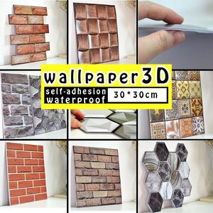 10PCS 3D石の皮とスティック壁タイルステッカーテレビの背景のためのセルフアドバシブレンガ穀物ペースト装飾231220