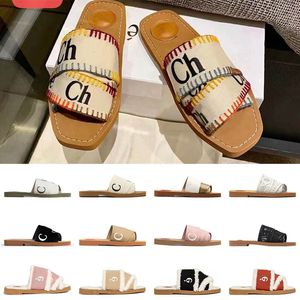 luxurys famous designer woody sandals women slides platform flat mule classic beige black white lace lettering canvs womens slippers fur loafers shoes