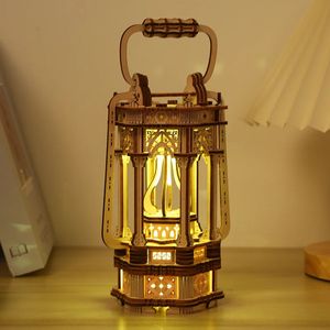 3D Puzzles Magic Vintage Lightable Lantern Wooden Puzzle DIY Lamp Model Assembly Building Block Desk Decoration Kits Adult Kids Gift 231219