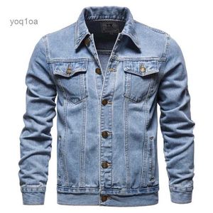 Jaquetas masculinas 2023 Primavera Outono Homens Denim Jaquetas Casual Cor Sólida Lapela Único Breasted Jeans Jaqueta Homem Slim Fit Algodão Outwear CoatsL231026