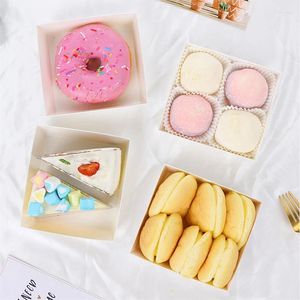 Present Wrap 10st Kraft Paper Cake Box Transparent Cover för Breat Donut Boxes Packing Handmade Baby Shower Decorating Supplies