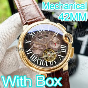 Luxury AAA Watches Men Designer Kalenderårsmånad 42mm Automatisk Watch 316 Rostfritt stål Kalvläder Band Mineral Scratch Resistant Glass Superclone With Box