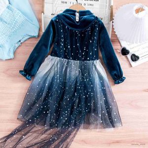 Girl's Dresses Girls Winter Plush Children's Western Style Frozen Formal Dress Kids 3-10y Dress Party Långärmad prinsessa Ceremonial klänning